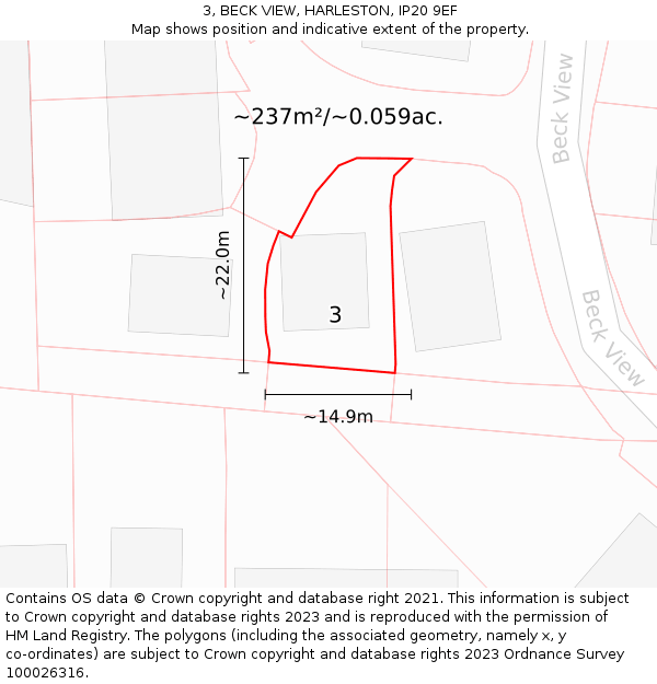 3, BECK VIEW, HARLESTON, IP20 9EF: Plot and title map