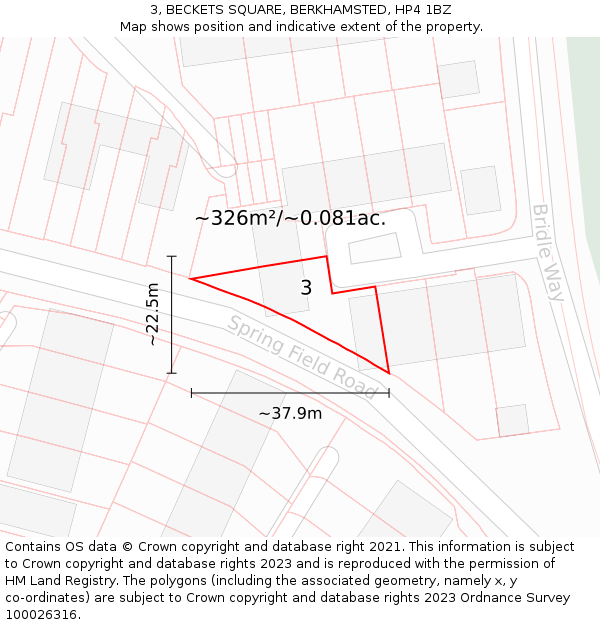 3, BECKETS SQUARE, BERKHAMSTED, HP4 1BZ: Plot and title map