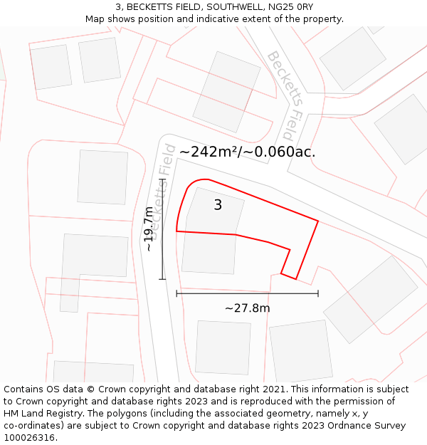 3, BECKETTS FIELD, SOUTHWELL, NG25 0RY: Plot and title map