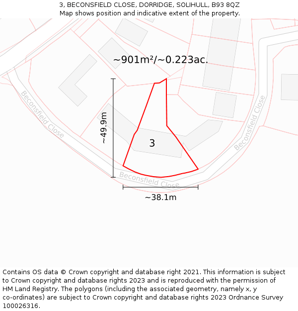 3, BECONSFIELD CLOSE, DORRIDGE, SOLIHULL, B93 8QZ: Plot and title map