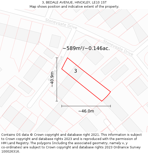 3, BEDALE AVENUE, HINCKLEY, LE10 1ST: Plot and title map