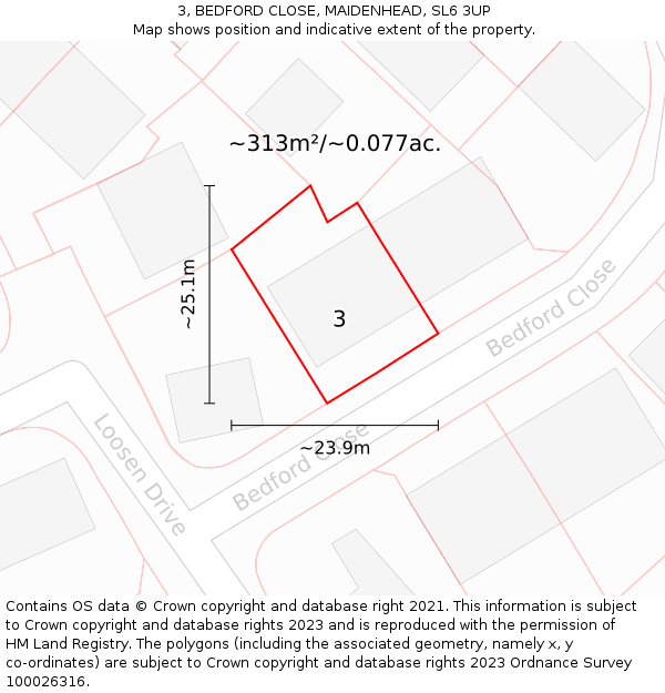 3, BEDFORD CLOSE, MAIDENHEAD, SL6 3UP: Plot and title map