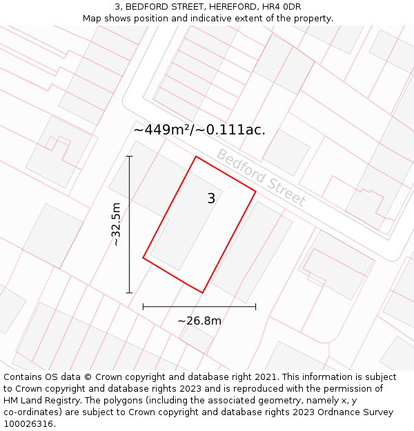 3, BEDFORD STREET, HEREFORD, HR4 0DR: Plot and title map