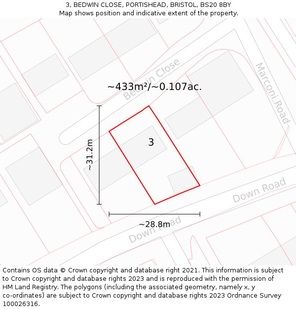 3, BEDWIN CLOSE, PORTISHEAD, BRISTOL, BS20 8BY: Plot and title map