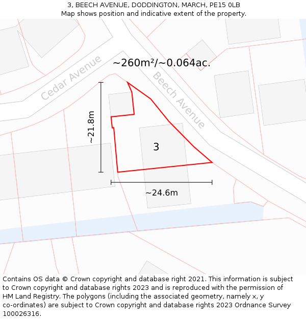 3, BEECH AVENUE, DODDINGTON, MARCH, PE15 0LB: Plot and title map