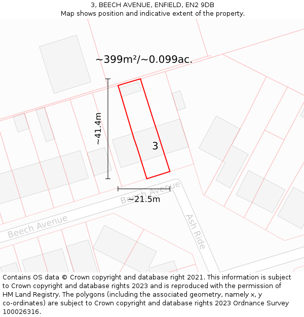 3, BEECH AVENUE, ENFIELD, EN2 9DB: Plot and title map