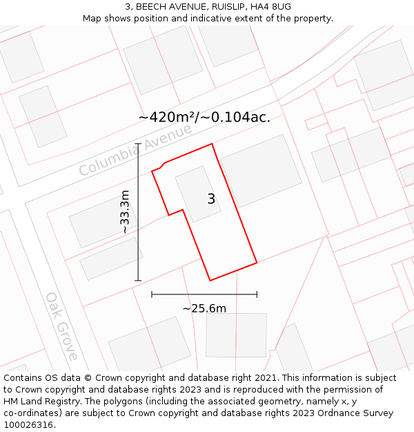 3, BEECH AVENUE, RUISLIP, HA4 8UG: Plot and title map