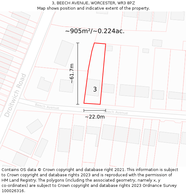 3, BEECH AVENUE, WORCESTER, WR3 8PZ: Plot and title map