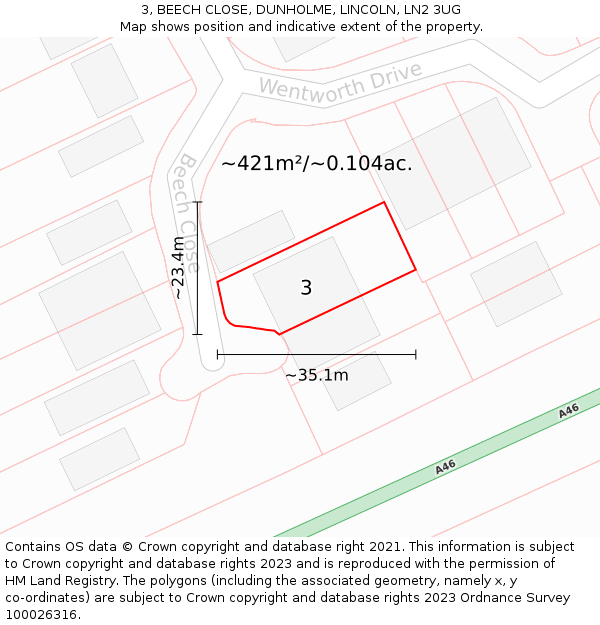 3, BEECH CLOSE, DUNHOLME, LINCOLN, LN2 3UG: Plot and title map