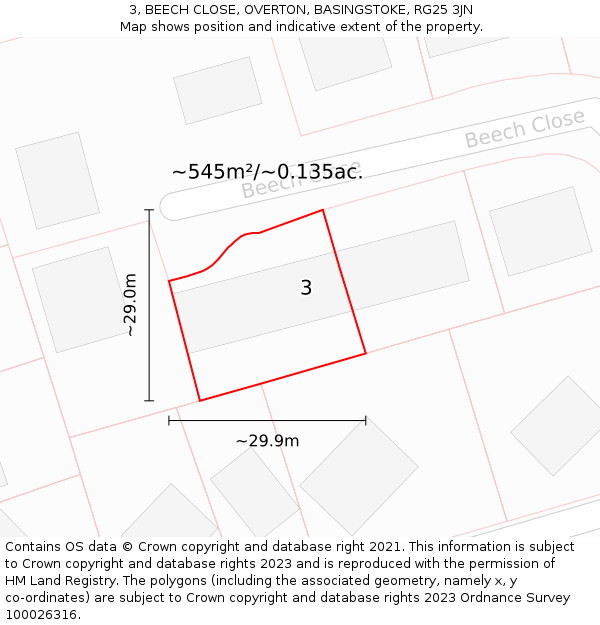3, BEECH CLOSE, OVERTON, BASINGSTOKE, RG25 3JN: Plot and title map