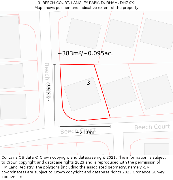 3, BEECH COURT, LANGLEY PARK, DURHAM, DH7 9XL: Plot and title map