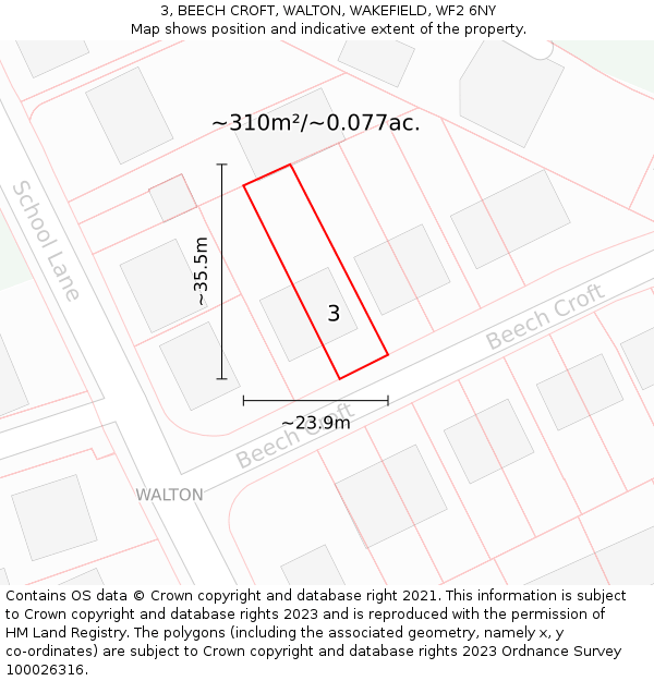 3, BEECH CROFT, WALTON, WAKEFIELD, WF2 6NY: Plot and title map