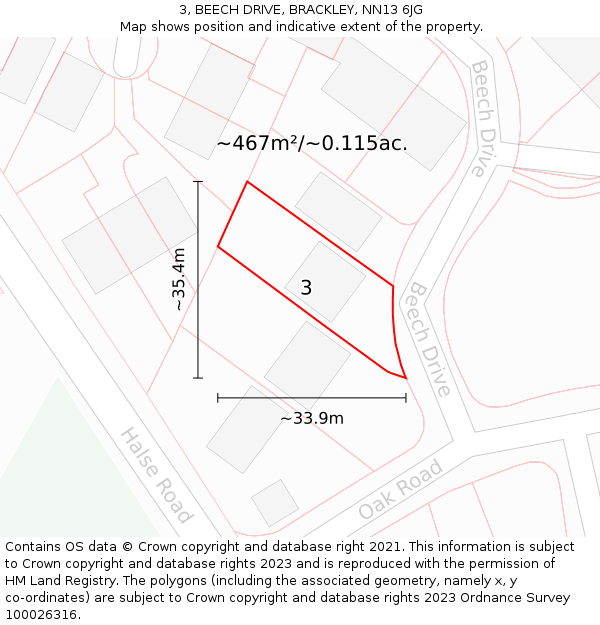 3, BEECH DRIVE, BRACKLEY, NN13 6JG: Plot and title map
