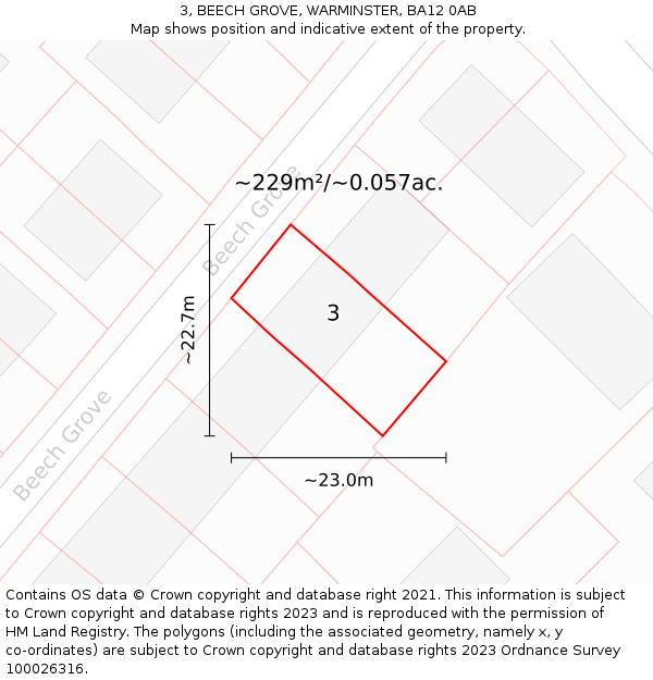 3, BEECH GROVE, WARMINSTER, BA12 0AB: Plot and title map