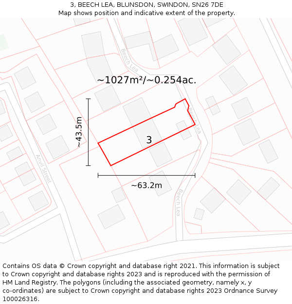 3, BEECH LEA, BLUNSDON, SWINDON, SN26 7DE: Plot and title map