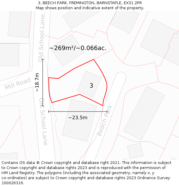 3, BEECH PARK, FREMINGTON, BARNSTAPLE, EX31 2PR: Plot and title map