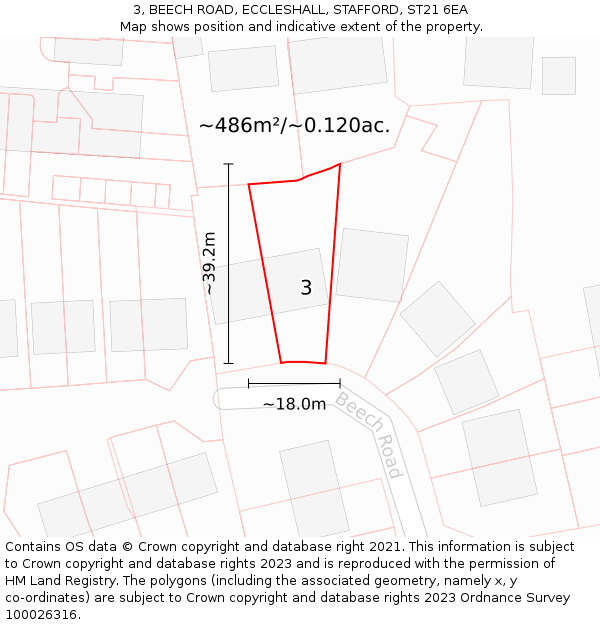 3, BEECH ROAD, ECCLESHALL, STAFFORD, ST21 6EA: Plot and title map