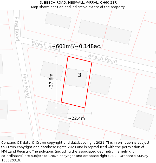 3, BEECH ROAD, HESWALL, WIRRAL, CH60 2SR: Plot and title map