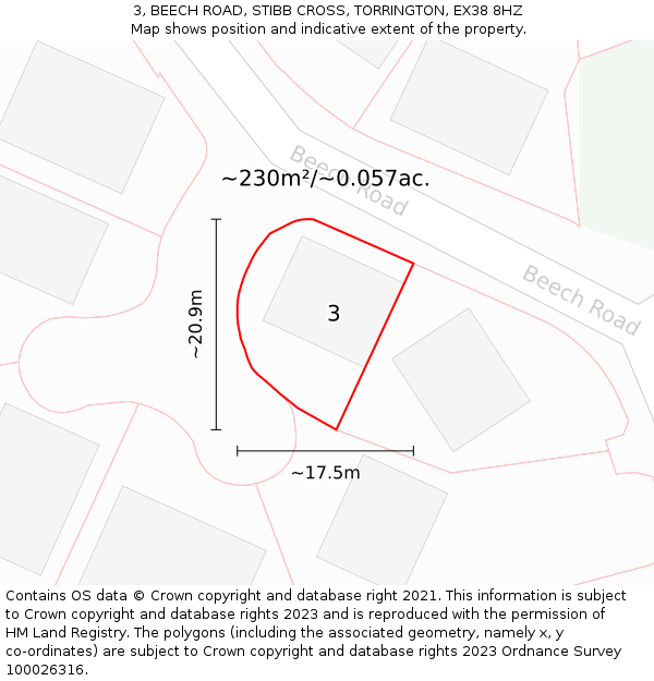 3, BEECH ROAD, STIBB CROSS, TORRINGTON, EX38 8HZ: Plot and title map