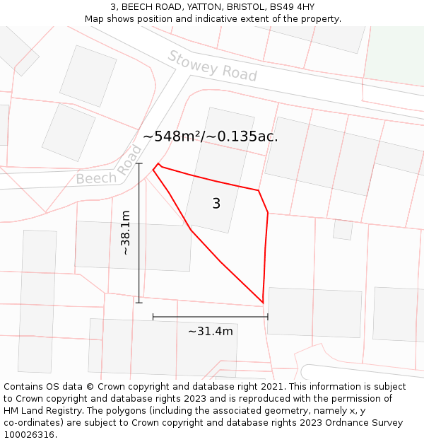 3, BEECH ROAD, YATTON, BRISTOL, BS49 4HY: Plot and title map