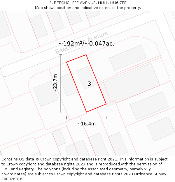3, BEECHCLIFFE AVENUE, HULL, HU6 7EF: Plot and title map