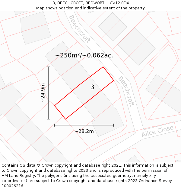 3, BEECHCROFT, BEDWORTH, CV12 0DX: Plot and title map