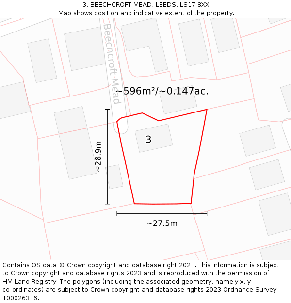 3, BEECHCROFT MEAD, LEEDS, LS17 8XX: Plot and title map