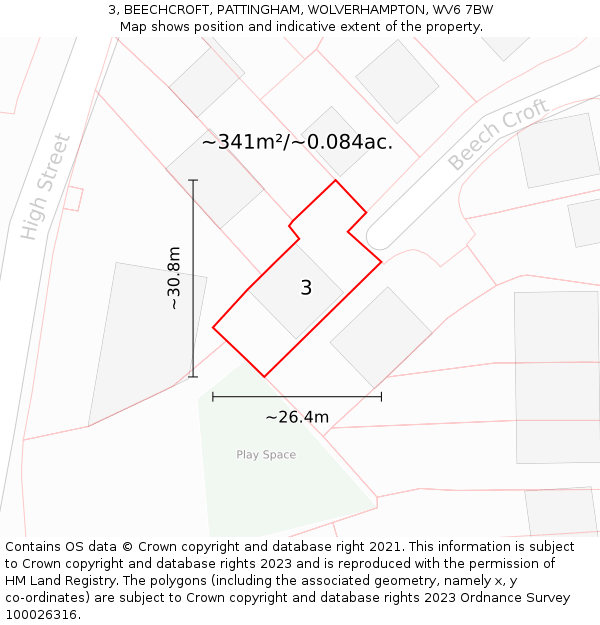 3, BEECHCROFT, PATTINGHAM, WOLVERHAMPTON, WV6 7BW: Plot and title map