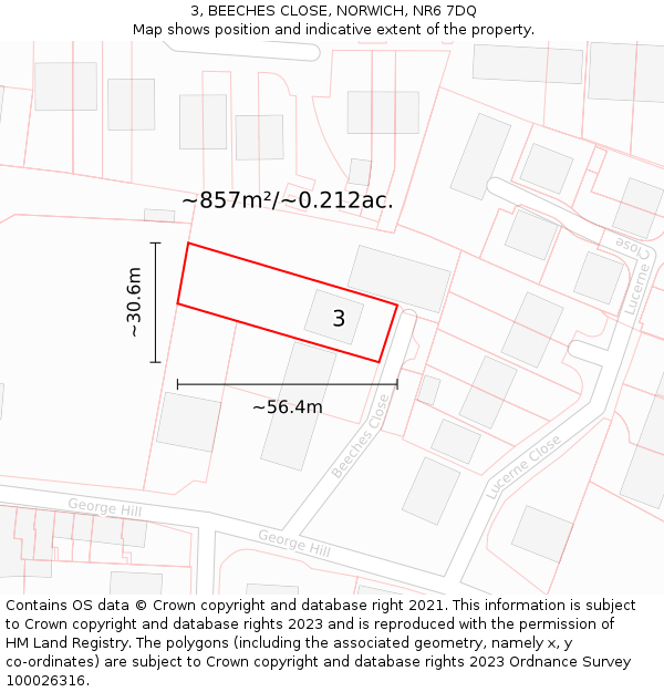 3, BEECHES CLOSE, NORWICH, NR6 7DQ: Plot and title map