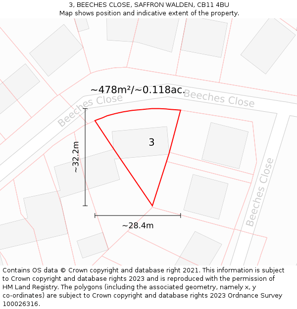 3, BEECHES CLOSE, SAFFRON WALDEN, CB11 4BU: Plot and title map