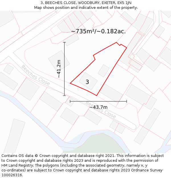 3, BEECHES CLOSE, WOODBURY, EXETER, EX5 1JN: Plot and title map