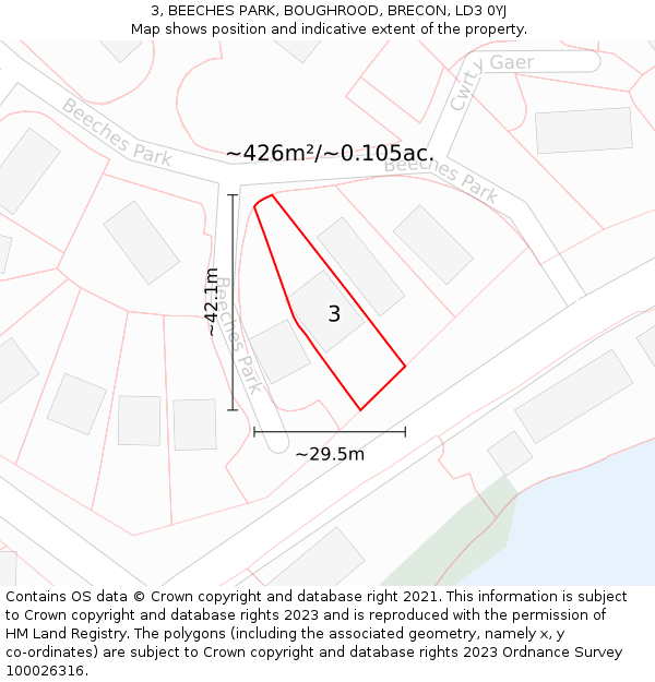 3, BEECHES PARK, BOUGHROOD, BRECON, LD3 0YJ: Plot and title map