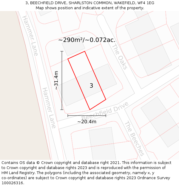 3, BEECHFIELD DRIVE, SHARLSTON COMMON, WAKEFIELD, WF4 1EG: Plot and title map