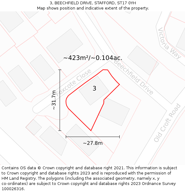 3, BEECHFIELD DRIVE, STAFFORD, ST17 0YH: Plot and title map
