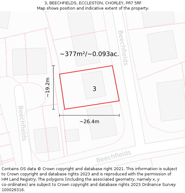 3, BEECHFIELDS, ECCLESTON, CHORLEY, PR7 5RF: Plot and title map