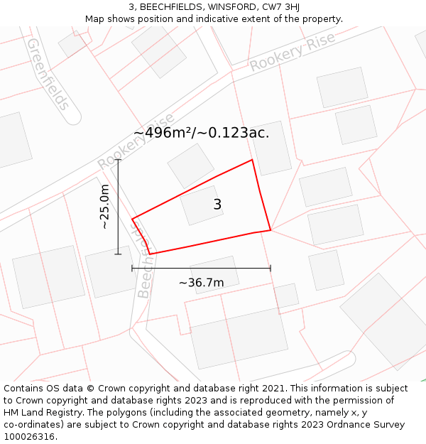 3, BEECHFIELDS, WINSFORD, CW7 3HJ: Plot and title map