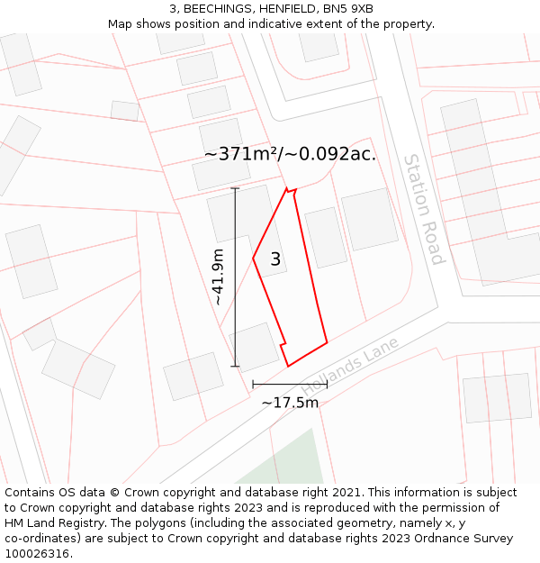 3, BEECHINGS, HENFIELD, BN5 9XB: Plot and title map