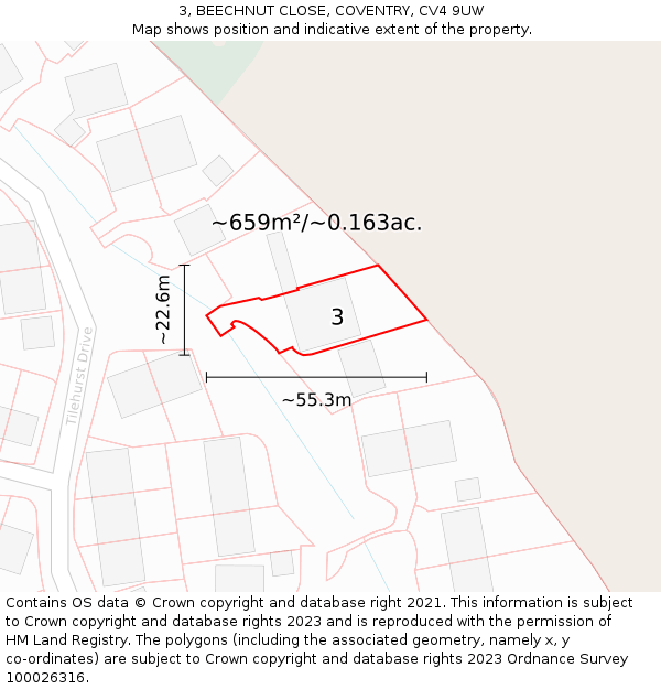 3, BEECHNUT CLOSE, COVENTRY, CV4 9UW: Plot and title map