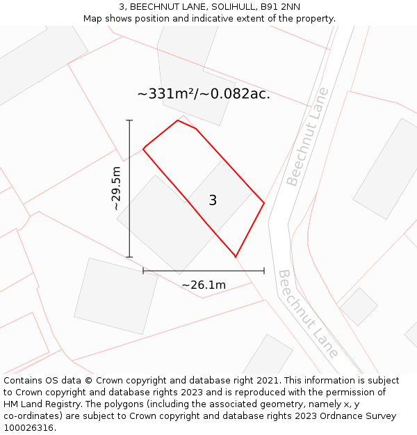 3, BEECHNUT LANE, SOLIHULL, B91 2NN: Plot and title map
