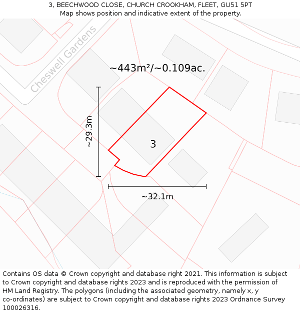 3, BEECHWOOD CLOSE, CHURCH CROOKHAM, FLEET, GU51 5PT: Plot and title map