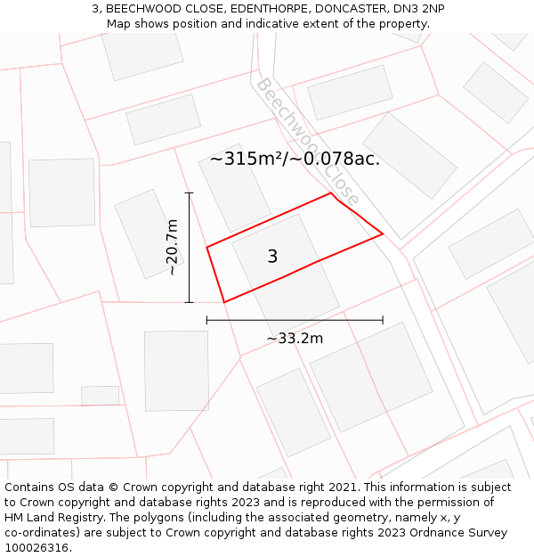 3, BEECHWOOD CLOSE, EDENTHORPE, DONCASTER, DN3 2NP: Plot and title map