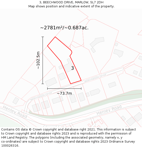 3, BEECHWOOD DRIVE, MARLOW, SL7 2DH: Plot and title map