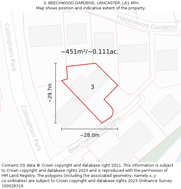 3, BEECHWOOD GARDENS, LANCASTER, LA1 4PH: Plot and title map