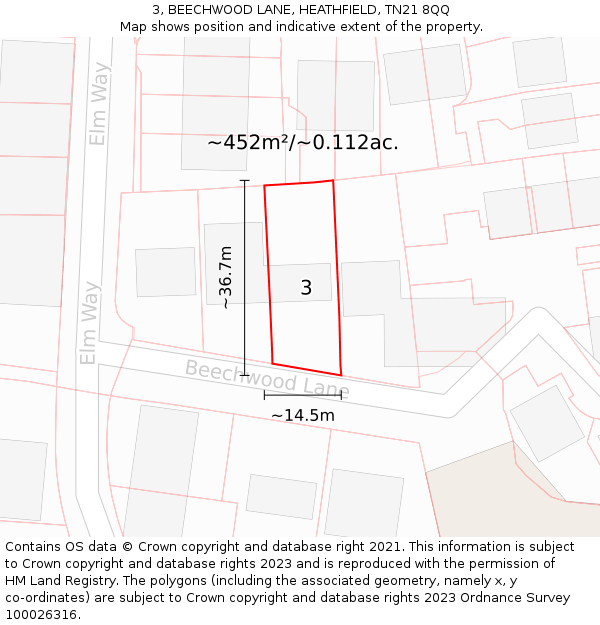 3, BEECHWOOD LANE, HEATHFIELD, TN21 8QQ: Plot and title map