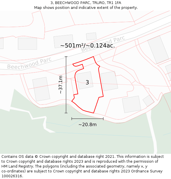 3, BEECHWOOD PARC, TRURO, TR1 1FA: Plot and title map