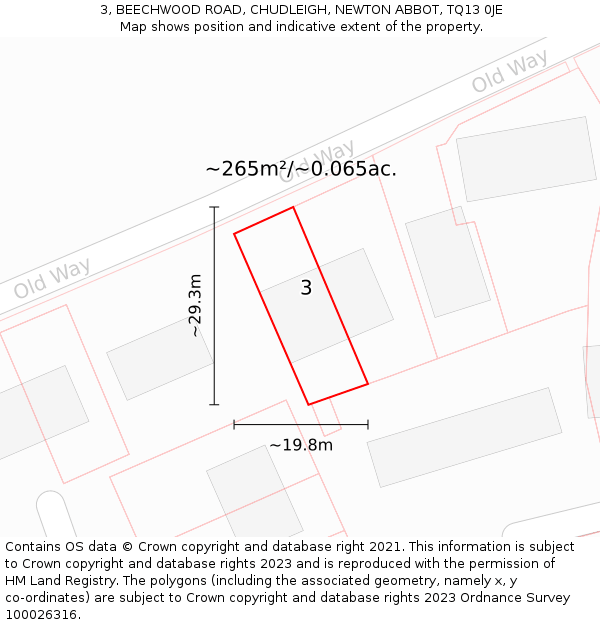 3, BEECHWOOD ROAD, CHUDLEIGH, NEWTON ABBOT, TQ13 0JE: Plot and title map