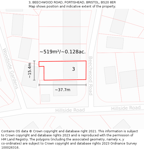 3, BEECHWOOD ROAD, PORTISHEAD, BRISTOL, BS20 8ER: Plot and title map