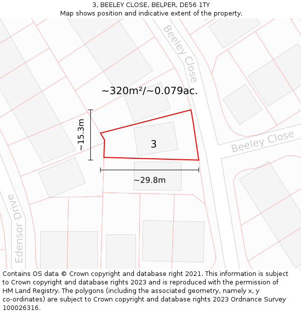 3, BEELEY CLOSE, BELPER, DE56 1TY: Plot and title map