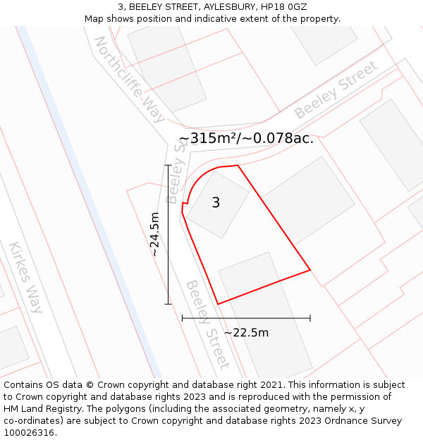 3, BEELEY STREET, AYLESBURY, HP18 0GZ: Plot and title map