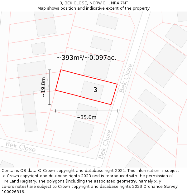 3, BEK CLOSE, NORWICH, NR4 7NT: Plot and title map